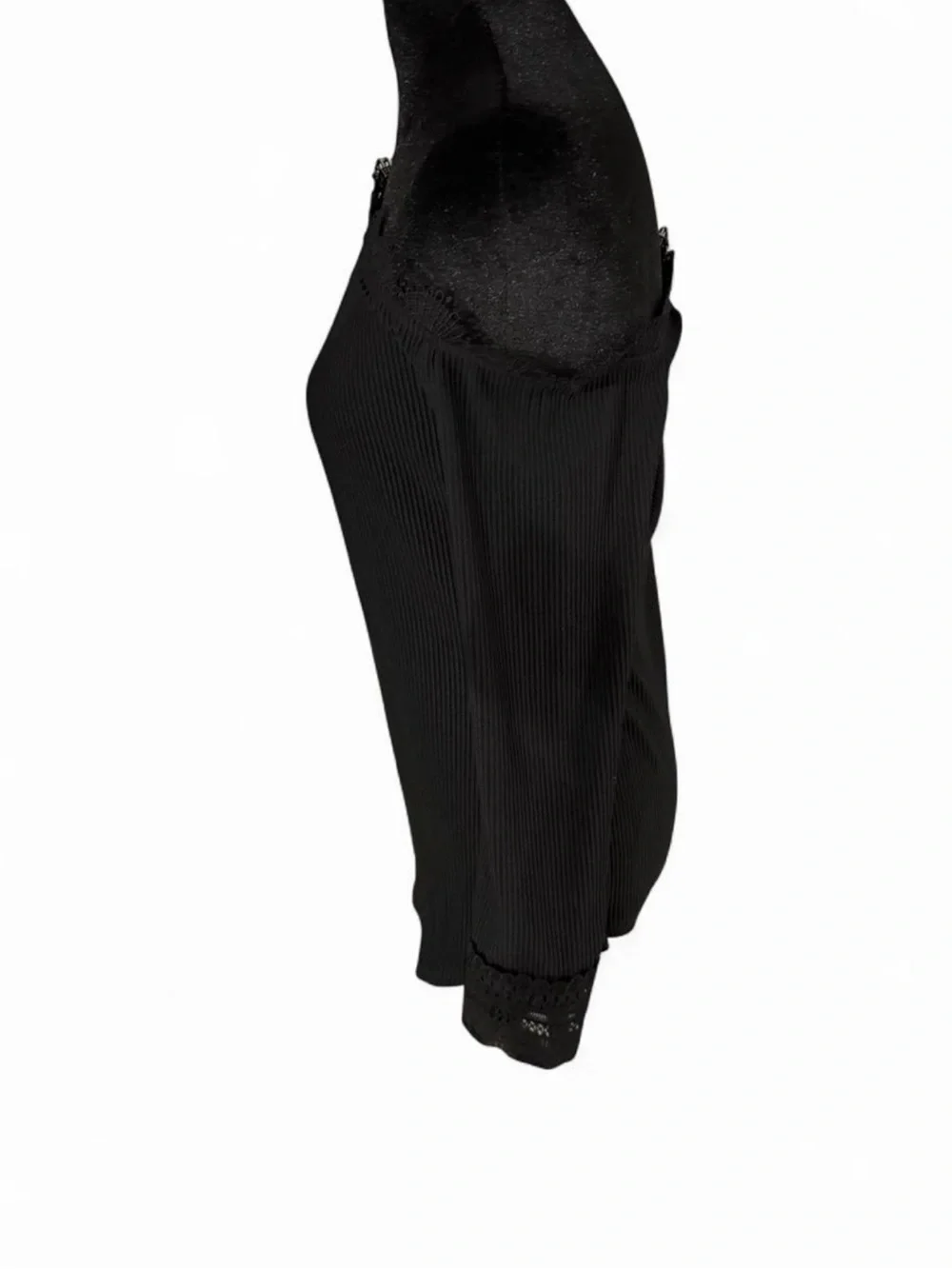 SHEIN Black Ribbed Off Shoulder Lace Trim Top Long Sleeve Fitted Blouse Size M - Picture 4 of 6